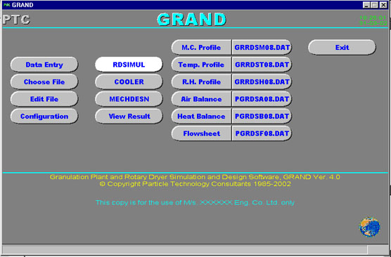 The image shows the opening menu of GRAND.  You can see all the various options available to get an idea of the features of the software.